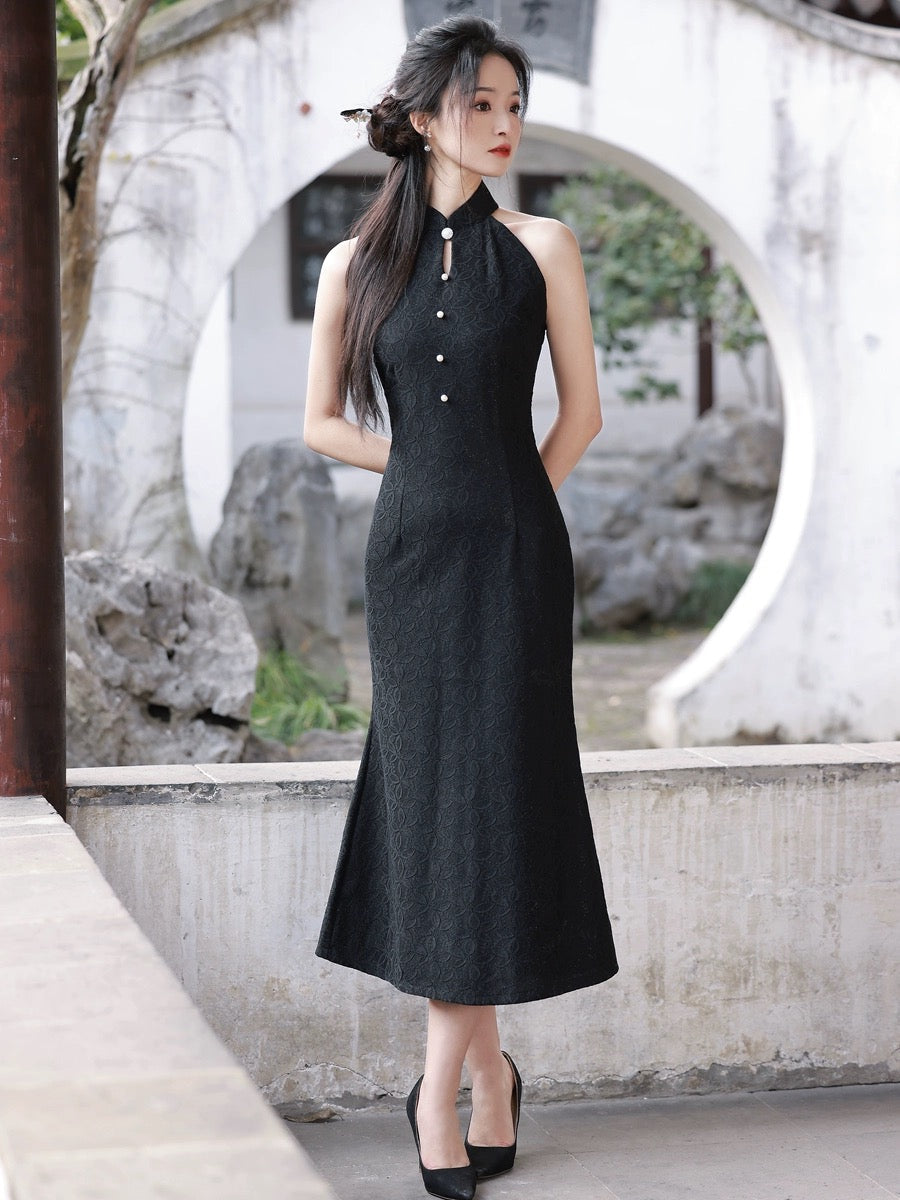 Black Elegant Sleeveless Long Cheongsam Hanfu Story