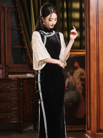 Vintage Lace Sleeve Long Cheongsam Hanfu Story