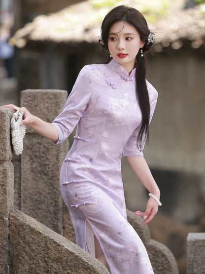 Classic Purple Floral Cheongsam Hanfu Story