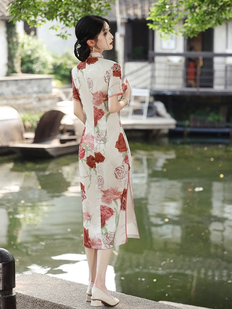 Elegant Rose Cheongsam Dress Hanfu Story