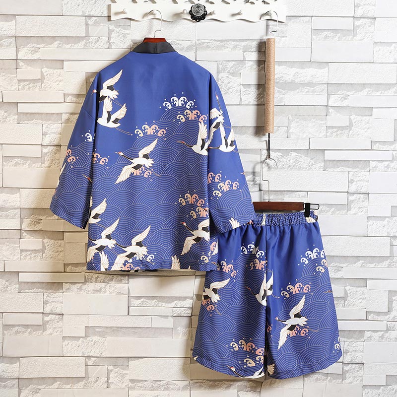 Floral Crane Sun Cardigan Kimono Outerwear Shorts Set Modakawa