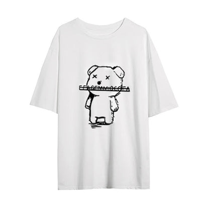 Round Collar Bear Print T-Shirt Lace Up Skirt modakawa