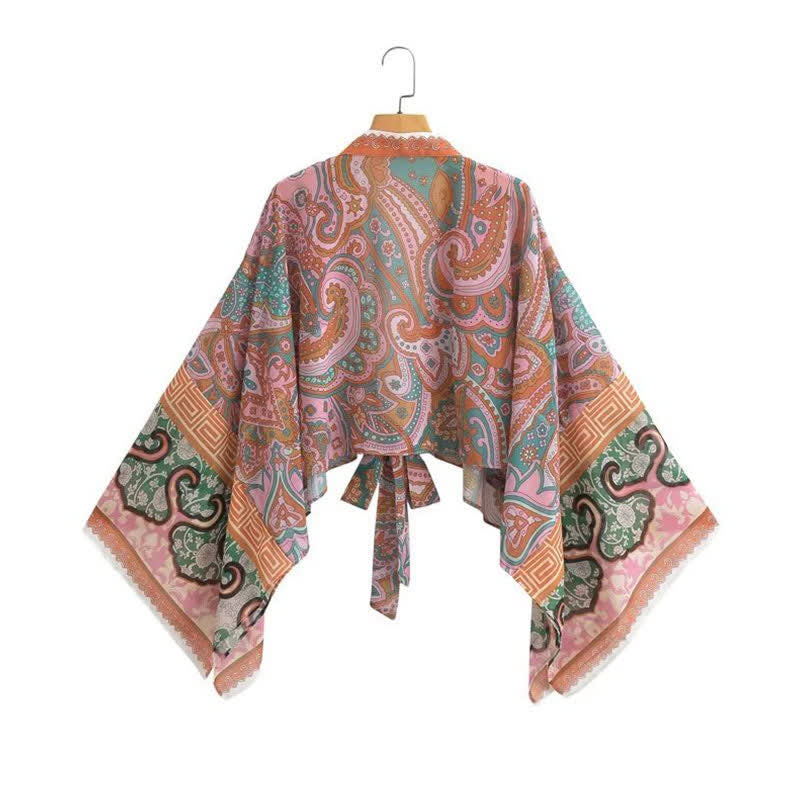 Boho Print Lace Up Cardigan Kimono Outerwear modakawa