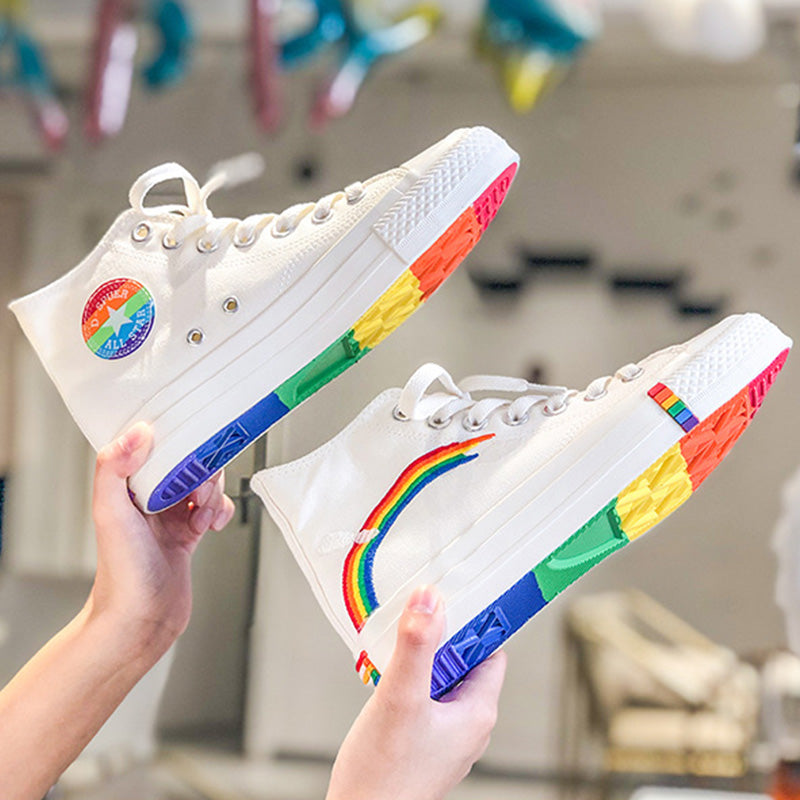 Stylish Rainbow Print High Top Canvas Shoes modakawa