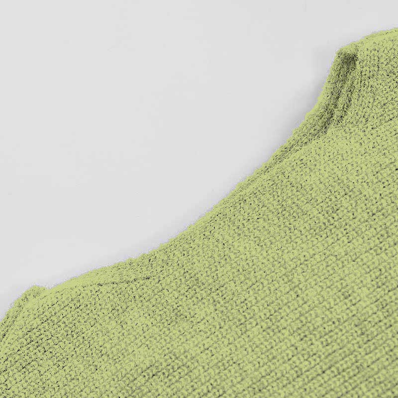 Green Cross Knit Crop Sweater A-line Slip Dress modakawa