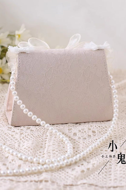 Bowknot Lace Pearl Chain Crossbody Bag SpreePicky