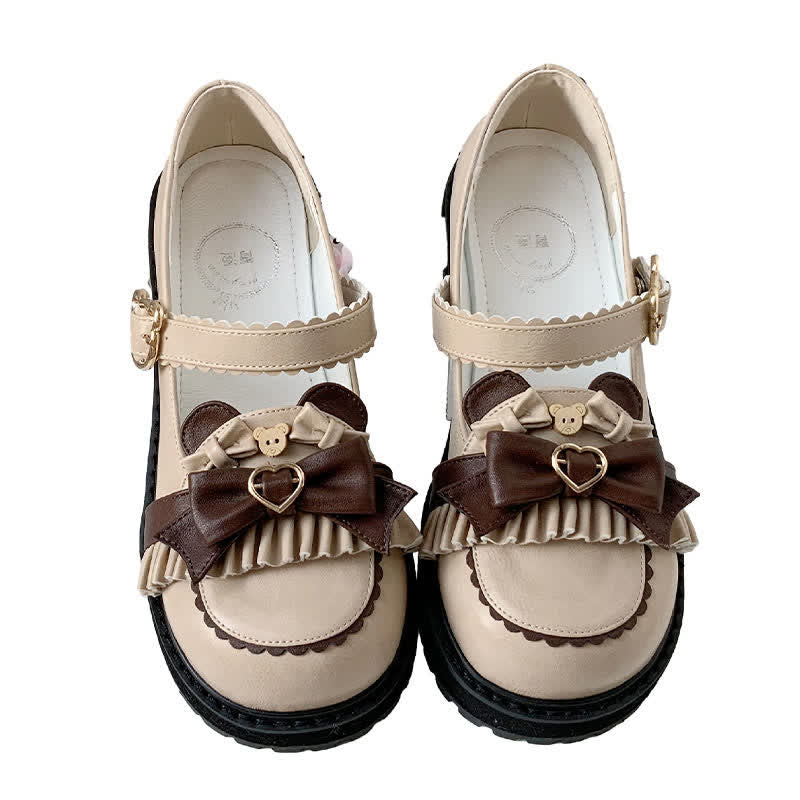 Vintage Bow Knot Button Bear Platform Lolita Shoes modakawa