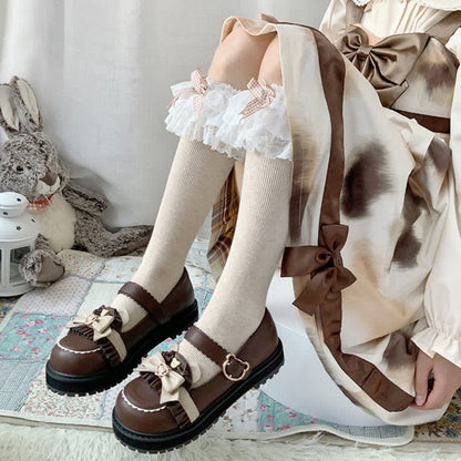 Vintage Bow Knot Button Bear Platform Lolita Shoes modakawa