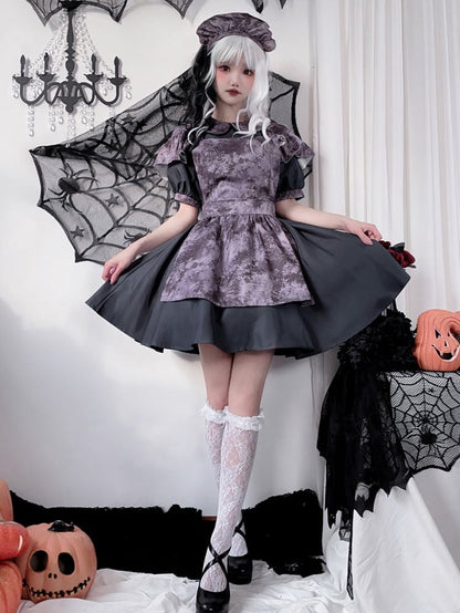 Halloween Costume Dark Maid Black Dress with Purple Apron mySite