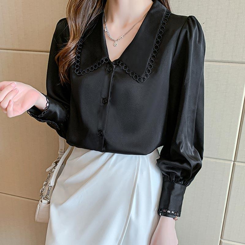 Elegant Hollow Out Lace Sleeve Shirt Modakawa