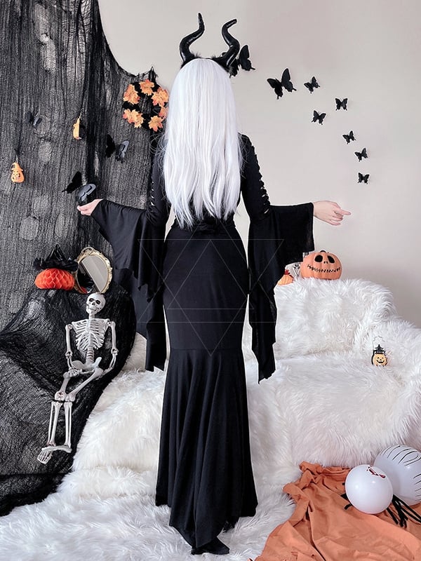 Halloween Costume Black Wide Bat Sleeves Witch Dress mySite