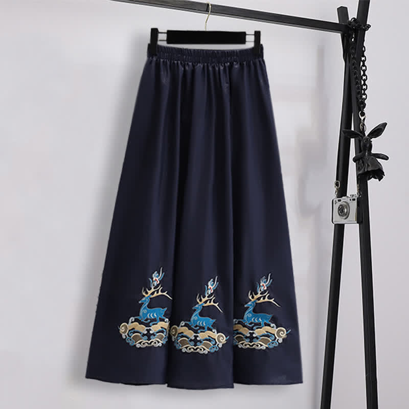 Elegant Deer Embroidery Buckle Shirt Skirt modakawa