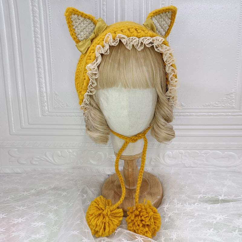 Cute Cat Ears Lace Lolita Hat Warm modakawa