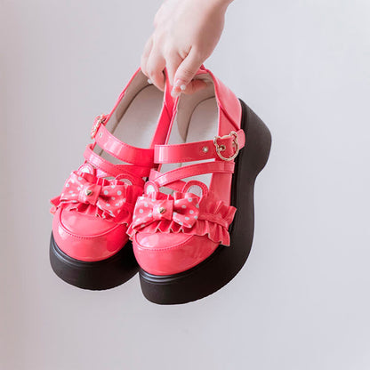 Cartoon Bear Polka Dot Bow Knot Platform Lolita Shoes modakawa