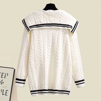 Sweet Sailor Collar Sweater Lattice Pleated Skirt Set Modakawa