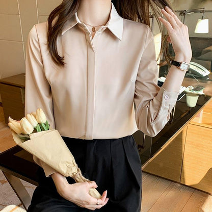 Elegant Satin Shirt Workwear Modakawa