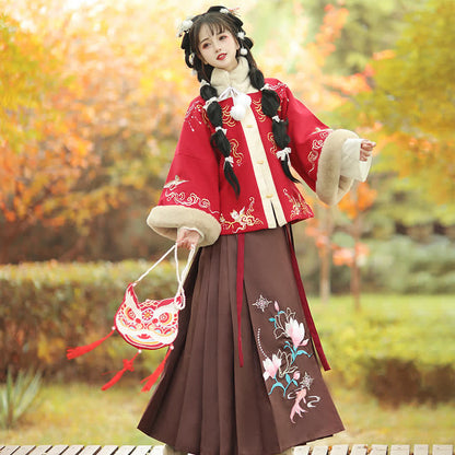 Vintage Floral Embroideried Coat Pleated Skirt Set modakawa