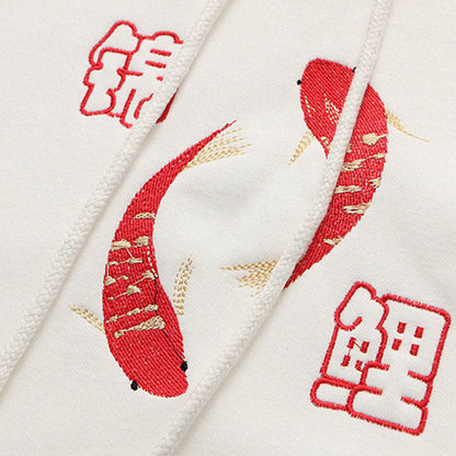 Vintage Red Fish Letter Embroidery Hoodie modakawa