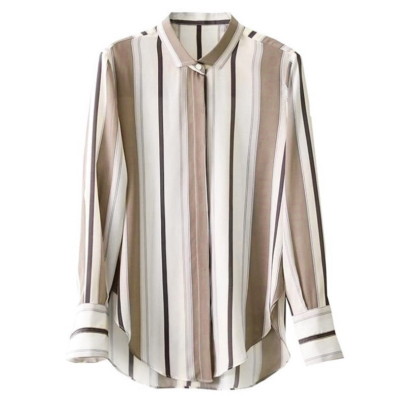 Casual Vertical Striped Loose Shirt Modakawa