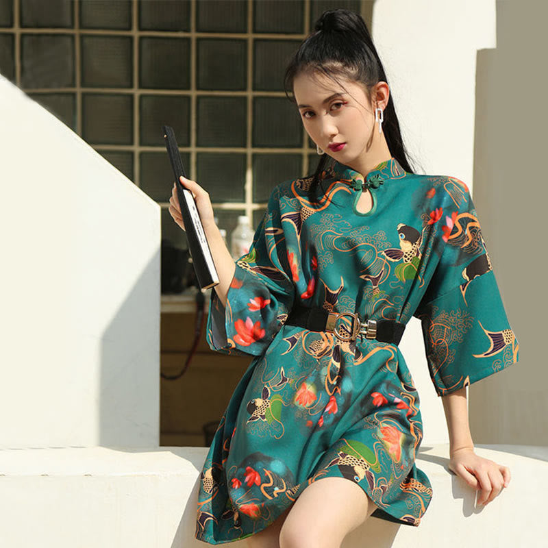 Vintage Floral Embroidery Short Sleeve Cheongsam Dress Modakawa