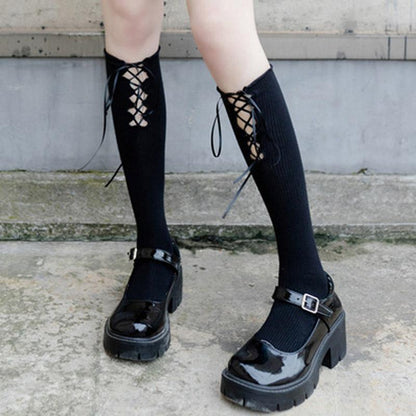 Elegant Cross Lace Strap Socks Modakawa