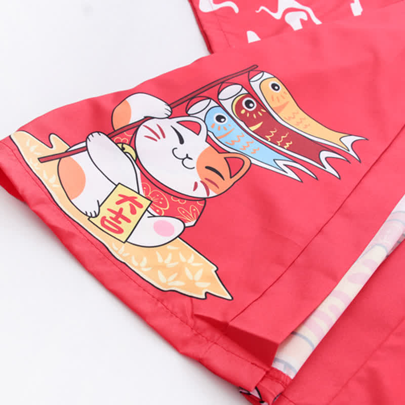 Lucky Cat Print Cardigan Kimono Outerwear modakawa