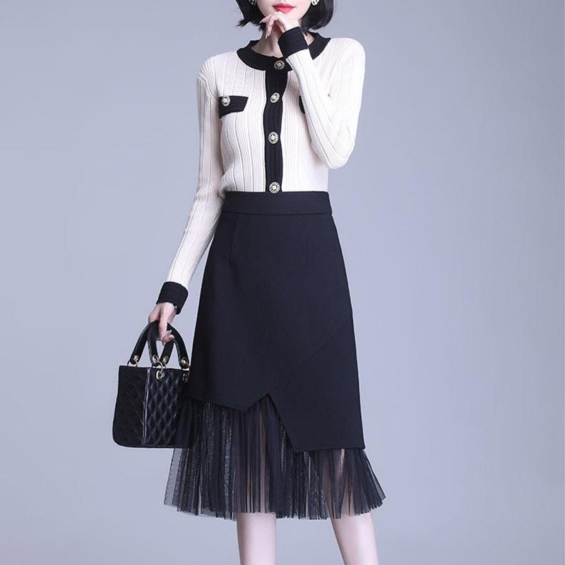 Irregular Mesh Stitching Black Skirt Modakawa