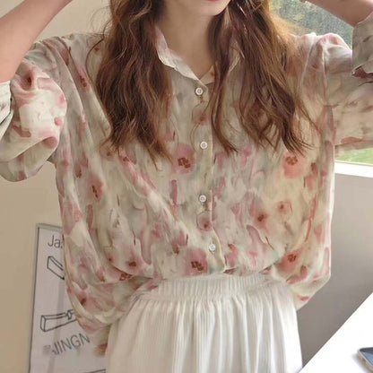 Sweet Floral Print Casual Lapel Shirt modakawa