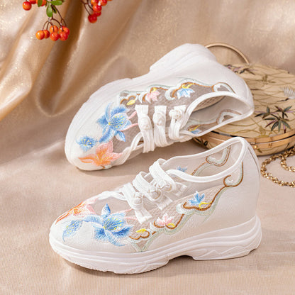 Sweet Blossom Print Buckle Mesh Platform High Heels Shoes Modakawa