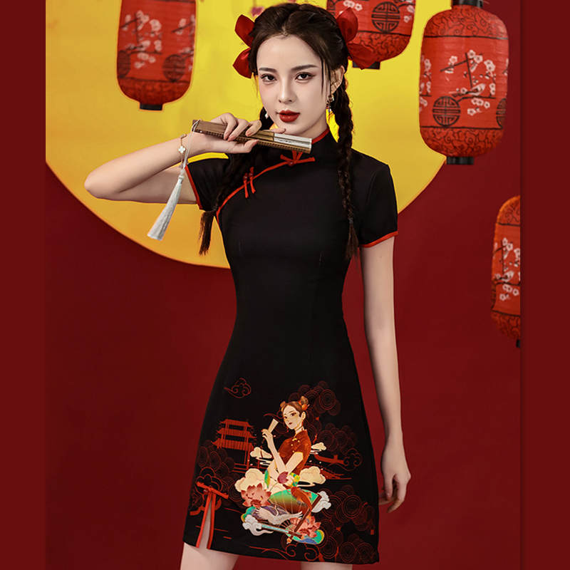 Gorgeous Girl Short Sleeve Buckle Cheongsam Dress modakawa