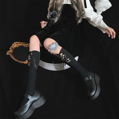 Elegant Cross Lace Strap Socks Modakawa