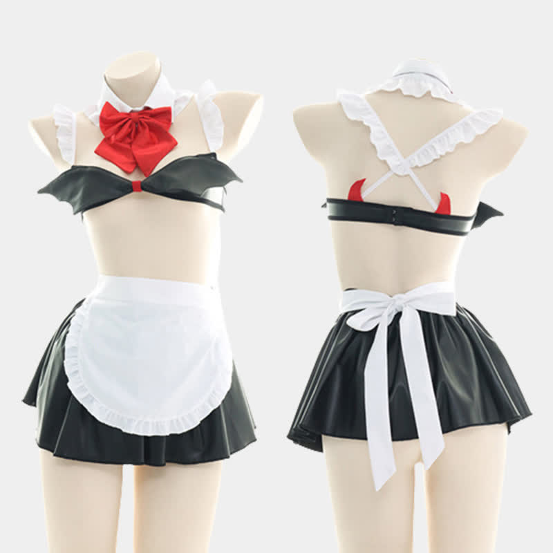 Red Bow Knot Devil Wings Maid Lingerie Set modakawa