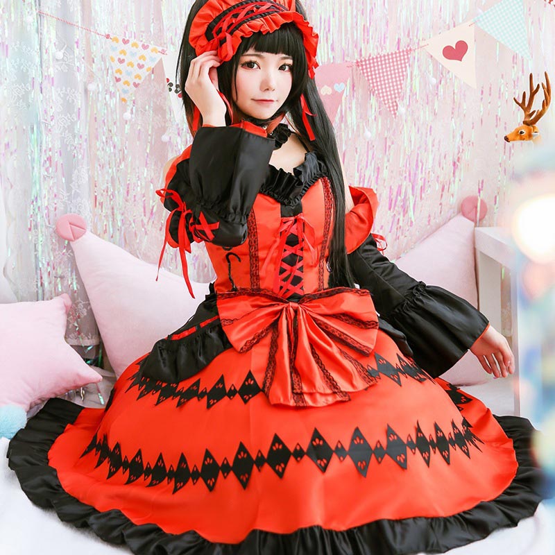 Red Lolita Princess Cosplay Lace Up Dress Modakawa