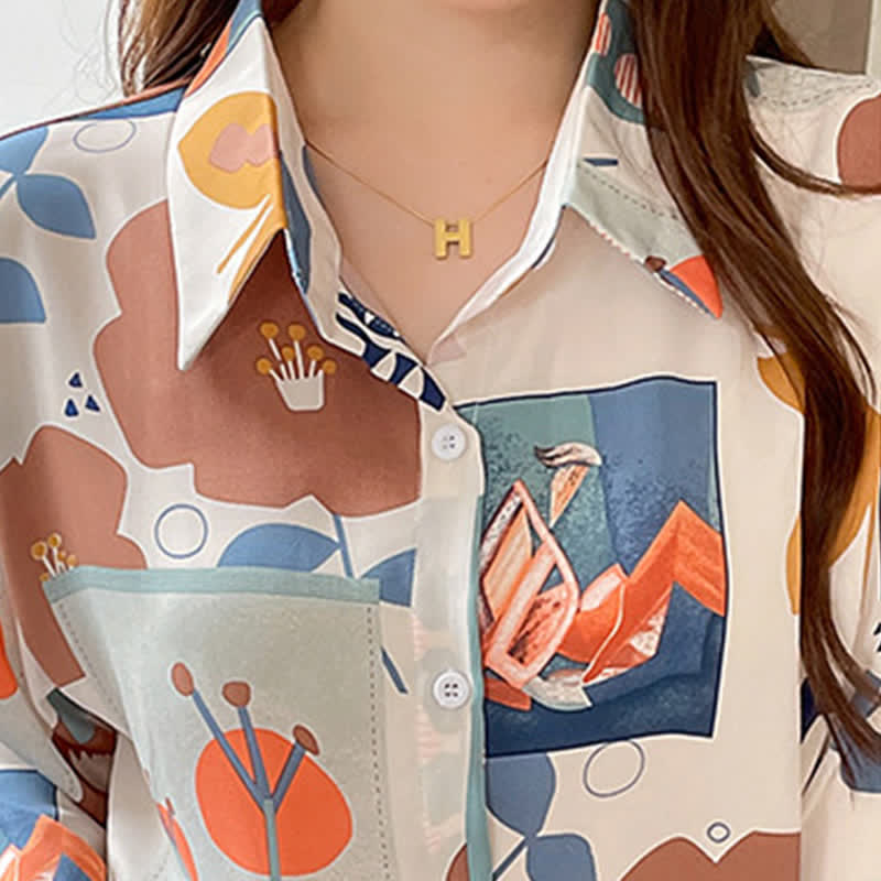 Colorblock Floral Print Casual Shirt modakawa