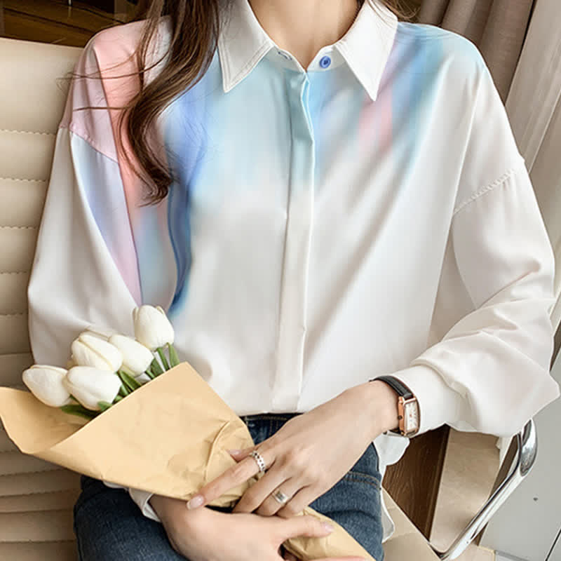 Colorblock Gradient Print Lapel Shirt modakawa