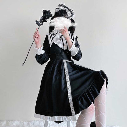 Elegant Lace Up Lolita Dark Maid Dress Modakawa