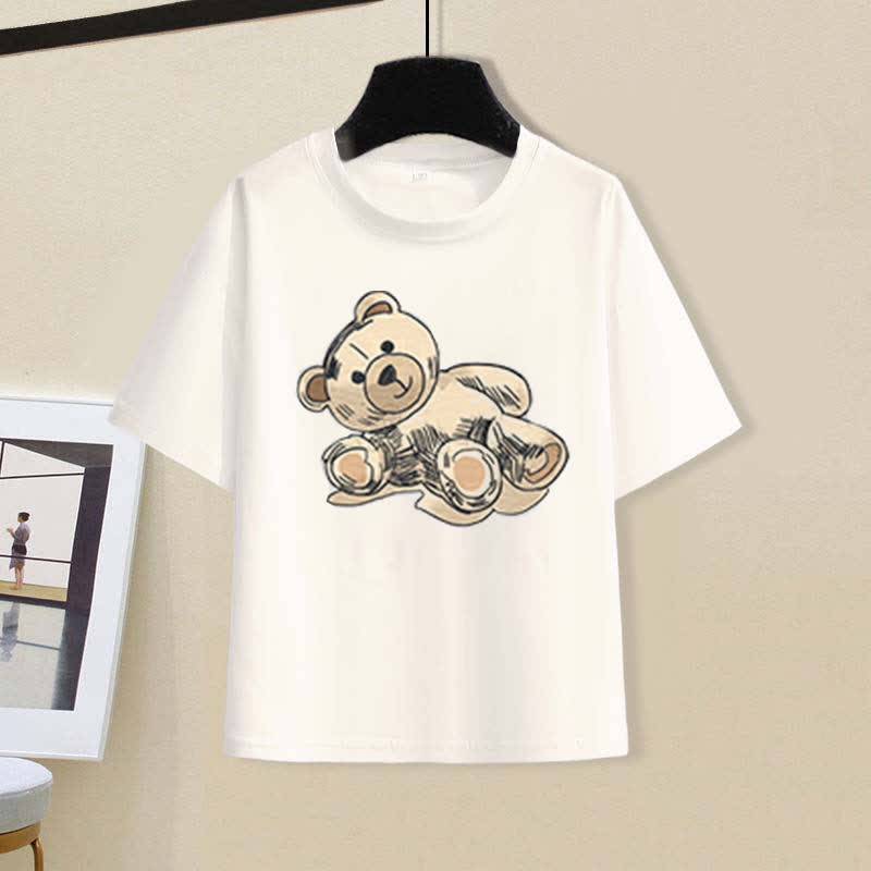 Cartoon Bear Letter Print T-Shirt Pleated Tulle Skirt modakawa