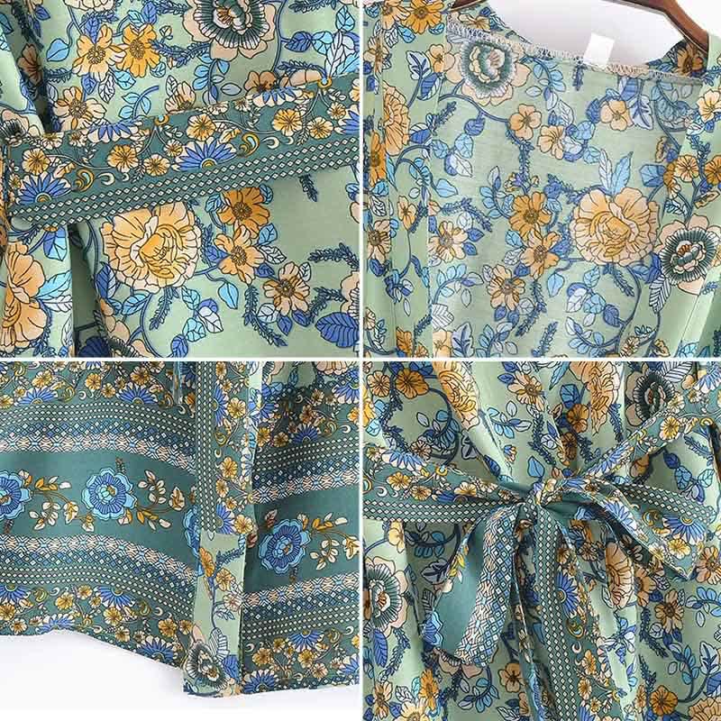 Boho Flower Print Belt Cardigan Outerwear modakawa