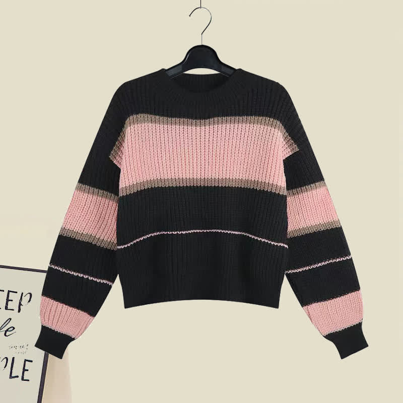 Pink Colorblock Stripe Lace Up Sweater Fishtail Slip Dress modakawa