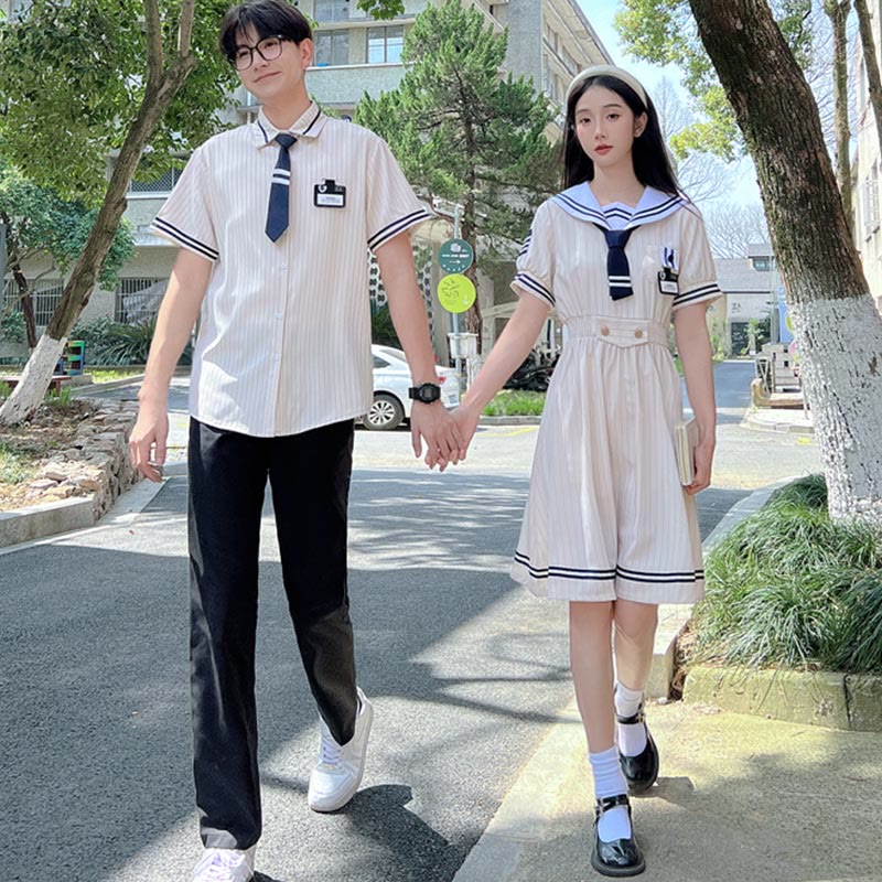 Couple JK Uniform Sailor Collar Dress T-Shirt Pants modakawa