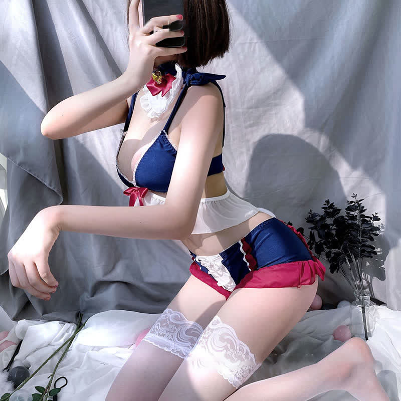 Kawaii Maid Bow Knot Lace Up Lingerie Modakawa