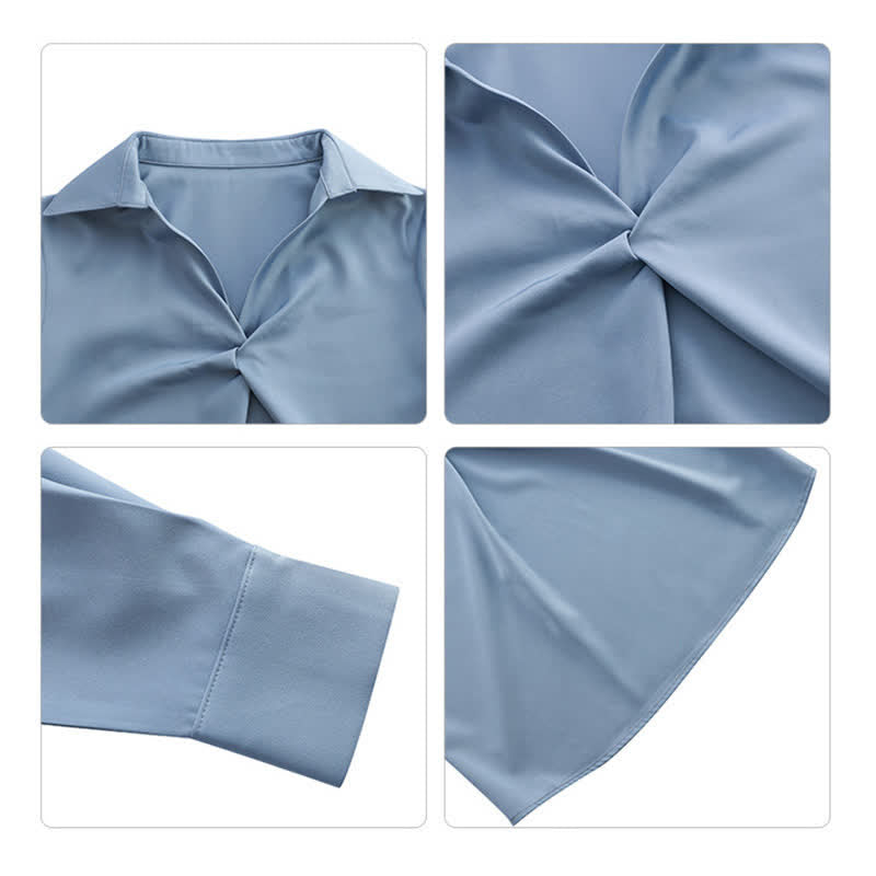 Elegant Pure Color Ruffled Satin Shirt Workwear modakawa