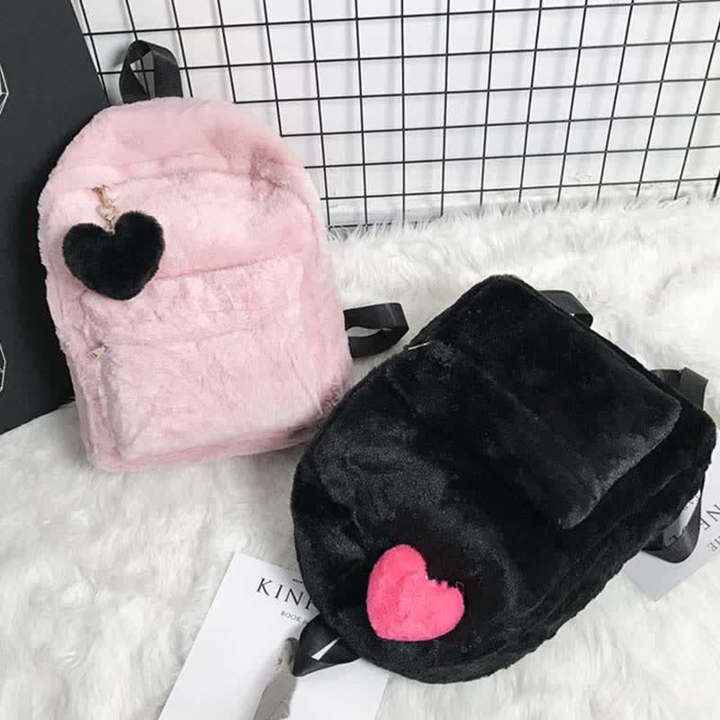 Velvet Love Heart Pattern Zipper Backpack modakawa