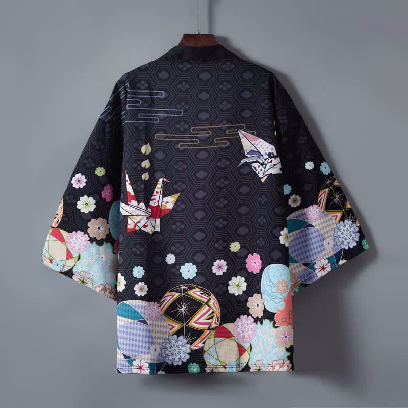 Vintage Paper Crane Blossom Print Cardigan Outerwear modakawa