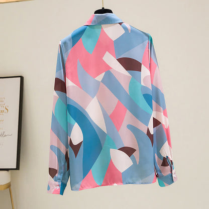 Chic Colorblock Long Sleeve Lapel Shirt modakawa