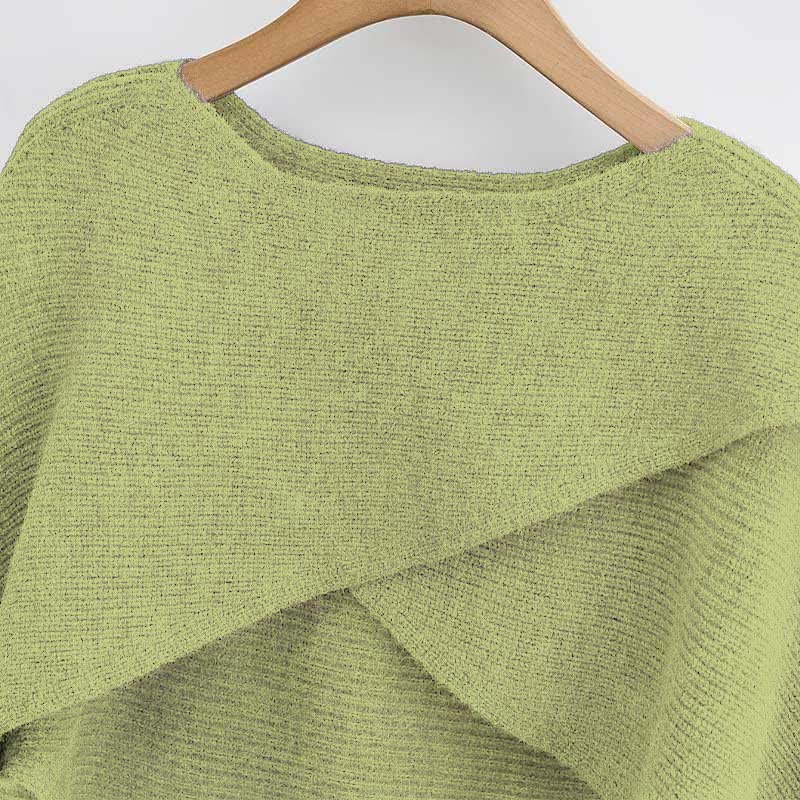 Green Cross Knit Crop Sweater A-line Slip Dress modakawa