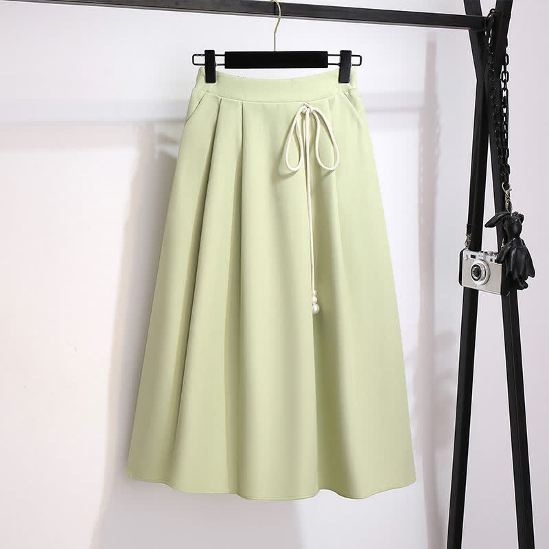 Flower Embroidery Sweatshirt Lace Up Skirt Modakawa