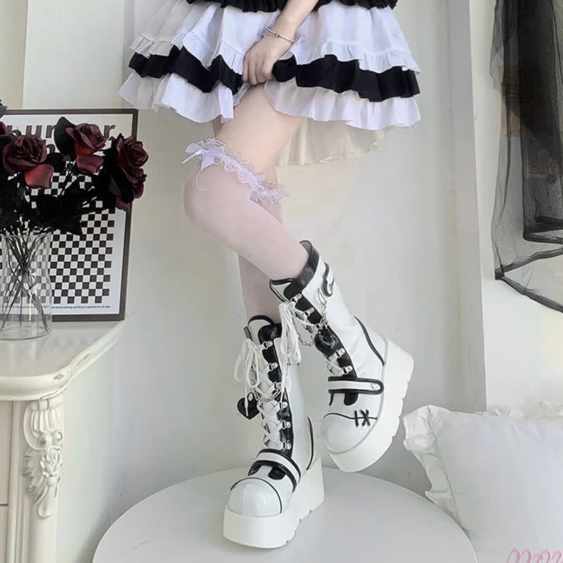 Y2K Colorblock Lace Up Platform Lolita Martin Boots modakawa