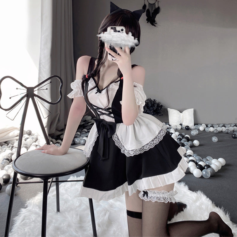 Kawaii Ruffle Maid Lingerie Dress Stockings Set Modakawa