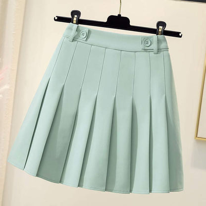 High Waist Pure Color Pleated Skirt Modakawa